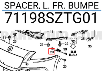 Honda 71198SZTG01 SPACER, L. FR. BUMPE