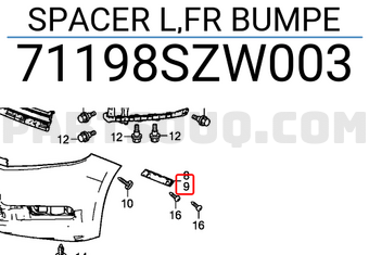 Honda 71198SZW003 SPACER L,FR BUMPE