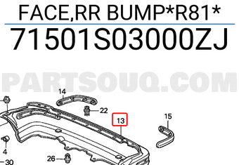Honda 71501S03000ZJ FACE,RR BUMP*R81*