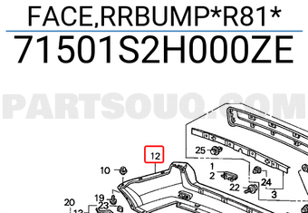 Honda 71501S2H000ZE FACE,RRBUMP*R81*