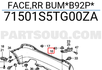 Honda 71501S5TG00ZA FACE,RR BUM*B92P*