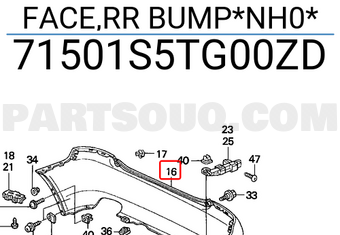Honda 71501S5TG00ZD FACE,RR BUMP*NH0*