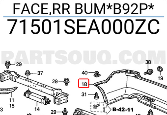 Honda 71501SEA000ZC FACE,RR BUM*B92P*