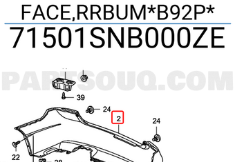 Honda 71501SNB000ZE FACE,RRBUM*B92P*