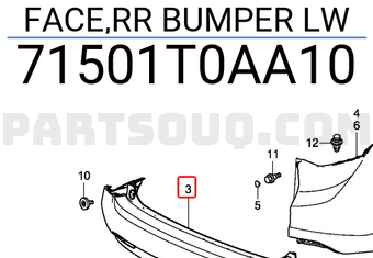 Honda 71501T0AA10 FACE,RR BUMPER LW