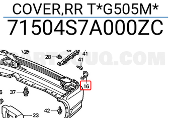 Honda 71504S7A000ZC COVER,RR T*G505M*