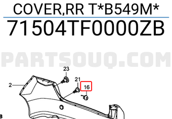 Honda 71504TF0000ZB COVER,RR T*B549M*