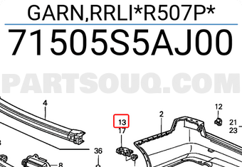 Honda 71505S5AJ00 GARN,RRLI*R507P*