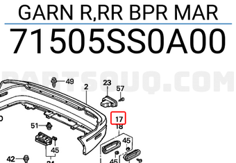 Honda 71505SS0A00 GARN R,RR BPR MAR