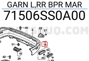 Honda 71506SS0A00 GARN L,RR BPR MAR