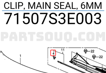 Honda 71507S3E003 CLIP, MAIN SEAL, 6MM