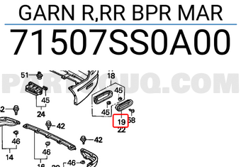 Honda 71507SS0A00 GARN R,RR BPR MAR