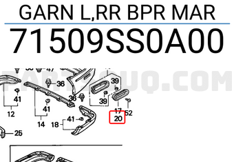 Honda 71509SS0A00 GARN L,RR BPR MAR