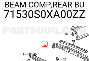 Honda 71530S0XA00ZZ BEAM COMP,REAR BU