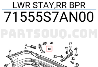 Honda 71555S7AN00 LWR STAY,RR BPR