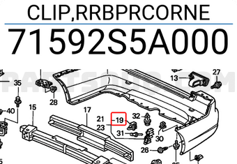 Honda 71592S5A000 CLIP,RRBPRCORNE