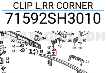 Honda 71592SH3010 CLIP L,RR CORNER