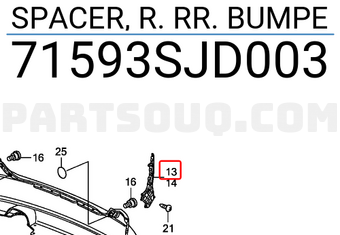 Honda 71593SJD003 SPACER, R. RR. BUMPE