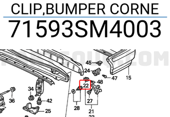 Honda 71593SM4003 CLIP,BUMPER CORNE