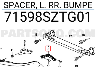 Honda 71598SZTG01 SPACER, L. RR. BUMPE