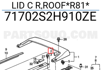 Honda 71702S2H910ZE LID C R,ROOF*R81*