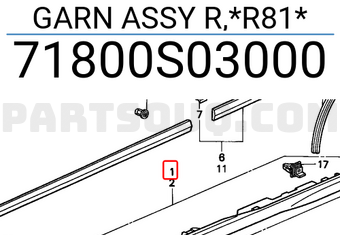 Honda 71800S03000 GARN ASSY R,*R81*