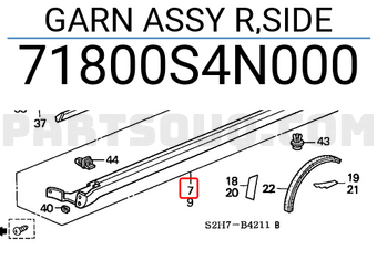 Honda 71800S4N000 GARN ASSY R,SIDE