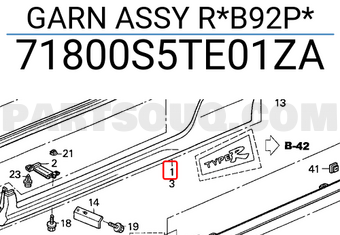 Honda 71800S5TE01ZA GARN ASSY R*B92P*