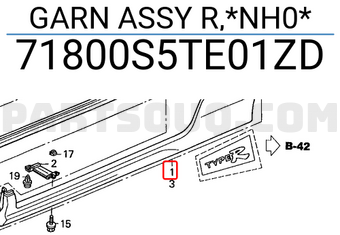 Honda 71800S5TE01ZD GARN ASSY R,*NH0*