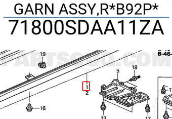 Honda 71800SDAA11ZA GARN ASSY,R*B92P*