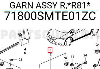 Honda 71800SMTE01ZC GARN ASSY R,*R81*