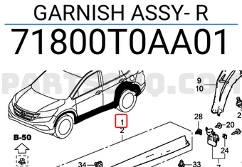 Honda 71800T0AA01 GARNISH ASSY- R