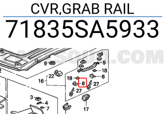 Honda 71835SA5933 CVR,GRAB RAIL