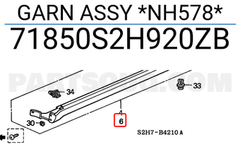 Honda 71850S2H920ZB GARN ASSY *NH578*