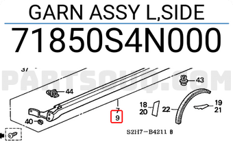 Honda 71850S4N000 GARN ASSY L,SIDE