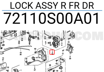 Honda 72110S00A01 LOCK ASSY R FR DR