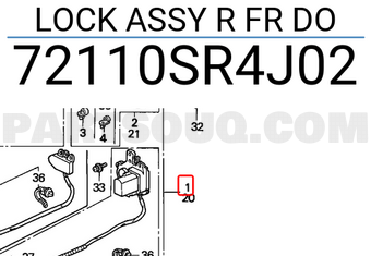 Honda 72110SR4J02 LOCK ASSY R FR DO