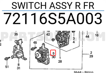 Honda 72116S5A003 SWITCH ASSY R FR