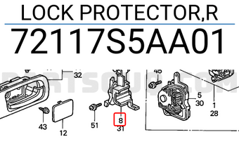 Honda 72117S5AA01 LOCK PROTECTOR,R