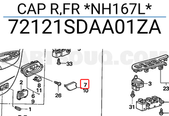Honda 72121SDAA01ZA CAP R,FR *NH167L*