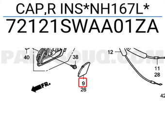 Honda 72121SWAA01ZA CAP,R INS*NH167L*