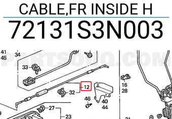 Honda 72131S3N003 CABLE,FR INSIDE H