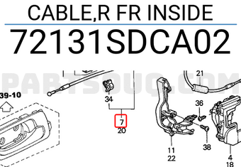 Honda 72131SDCA02 CABLE,R FR INSIDE