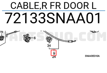 Honda 72133SNAA01 CABLE,R FR DOOR L