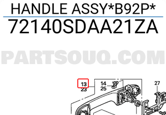 Honda 72140SDAA21ZA HANDLE ASSY*B92P*