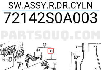 Honda 72142S0A003 SW.ASSY.R,DR.CYLN