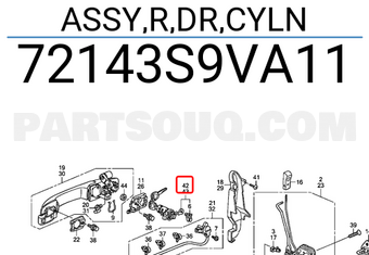 Honda 72143S9VA11 ASSY,R,DR,CYLN