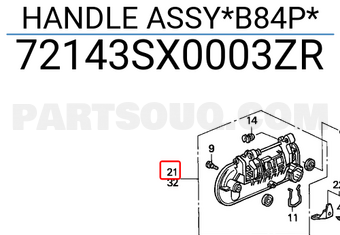 Honda 72143SX0003ZR HANDLE ASSY*B84P*