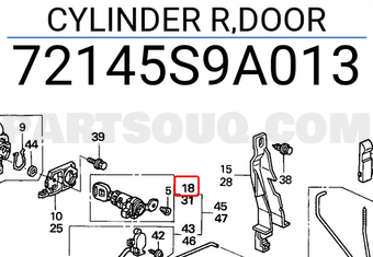 Honda 72145S9A013 CYLINDER R,DOOR