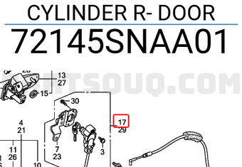 Honda 72145SNAA01 CYLINDER R- DOOR